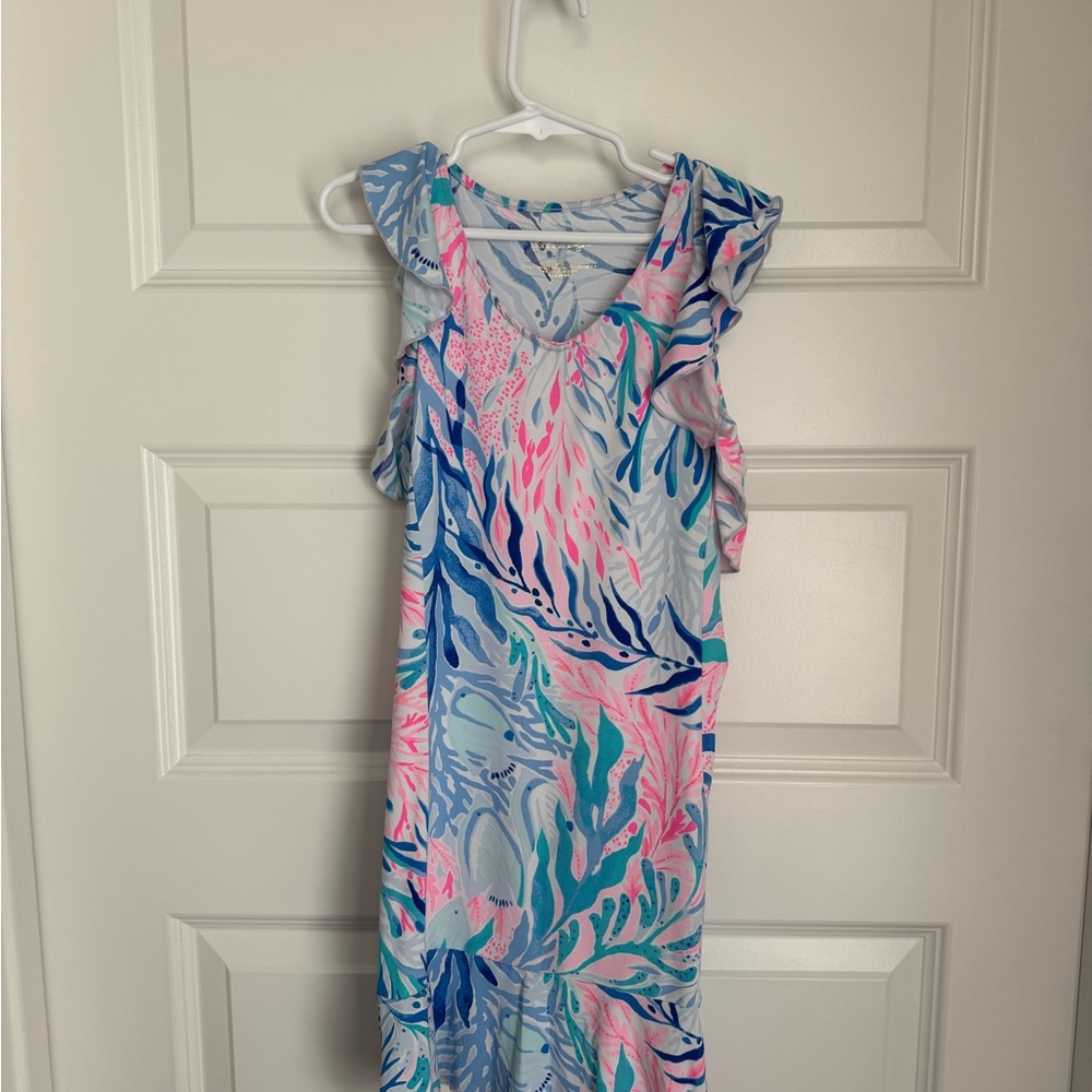 Lilly Pulitzer Blue and Gold Patterned Fabric